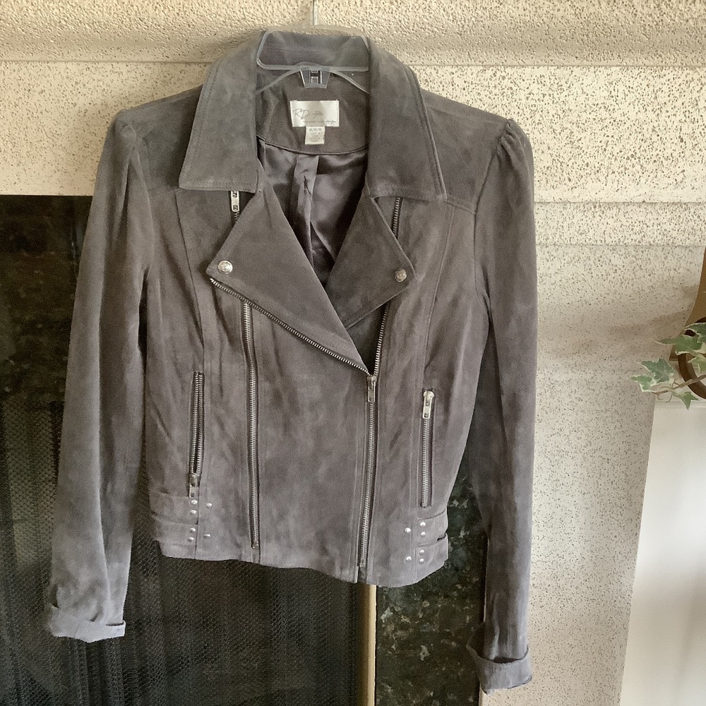 Grey suede moto jacket size m